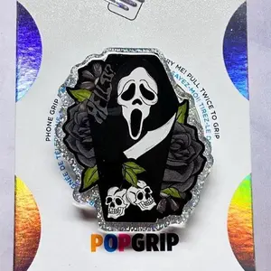 Gothic Skull Coffin MagSafe Phone Grip – Spooky Halloween Design, Skull and Roses Aesthetic, Magnetic PopSocket Phone Holder