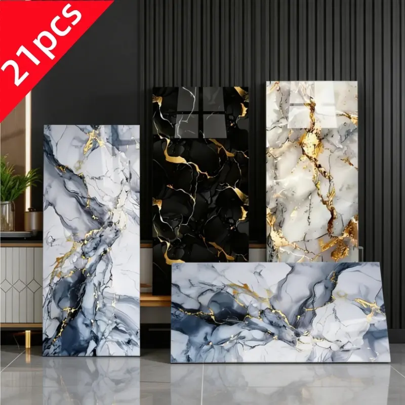 21 Luxury Gold Vein Marble Tile Stickers - Self-adhesive peel-and-stick wallpaper, waterproof and moisture-proof, easy to install, removable, durable, suitable for kitchens, bathrooms, offices, home decoration, bathroom wallpaper, modern wall art