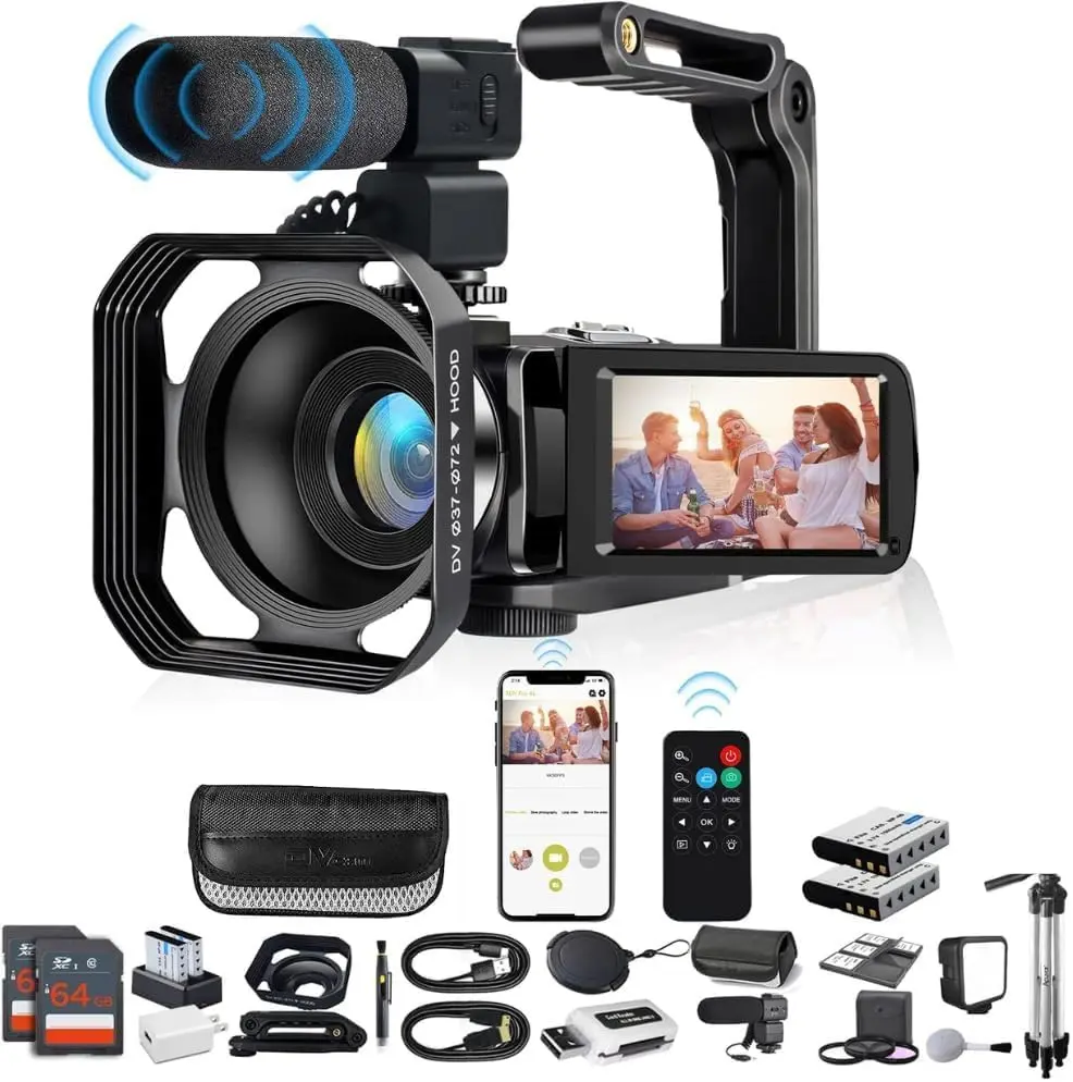 eDealz 4K Video Camera Camcorder 48MP Auto Focus 60FPS WiFi Vlogging Camera for YouTube 18X Zoom Digital Camcorder with Mic, Stabilizer, SD Card Reader, 64GB Micro SD Card, YouTube Vlogging Kit