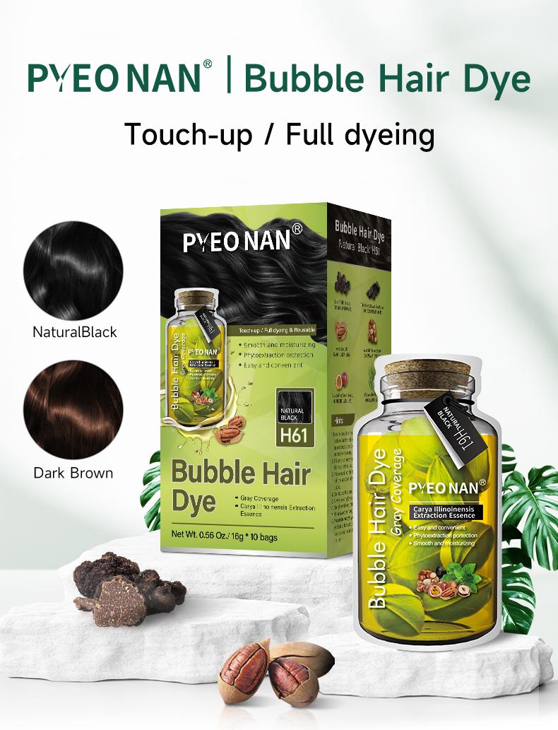 PYEONAN Unisex Bubble Hair Dye with Natural Plant Extracts, 2-in-1 for Gray Coverage and Hair Care, Gray Hair Turns into Black or Dark Brown with Herbal Ingredients, No Bleaching, 10 Bags Hair Color 5.6 Oz./160g PYEONAN Unisex Bubble Hair Dye with Natural Plant Extracts, 2-in-1 for Gray Coverage and Hair Care, Gray Hair Turns into Black or Dark Brown with Herbal Ingredients, No Bleaching, 10 Bags Hair Color 5.6 Oz./160g