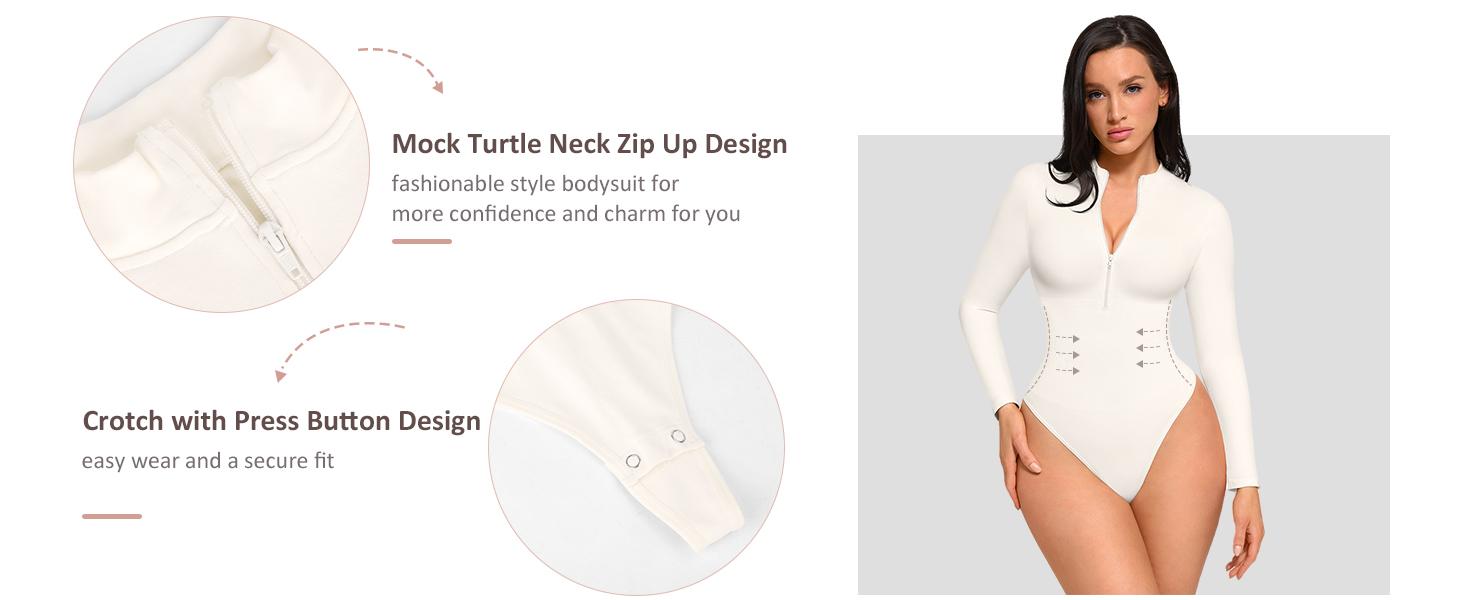 FeelinGirl Long Sleeve Bodysuit for Women Mock Turtle Neck Body Suits Zip Up Design Black Tummy Control Bodysuit Shirts fall Womenswear Collar Fabric Nylon FeelinGirl Long Sleeve Bodysuit for Women Mock Turtle Neck Body Suits Zip Up Design Black Tummy Control Bodysuit Shirts fall Womenswear Collar Fabric Nylon