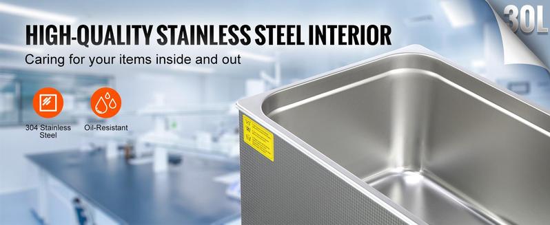 VEVOR Ultrasonic Cleaner with Digital Timer & Heater, TikTokShopBlackFriday, Professional Ultra Sonic Jewelry Cleaner, Stainless Steel Heated Cleaning Machine for Glasses Watch Rings Small Parts Circuit Board (30L)