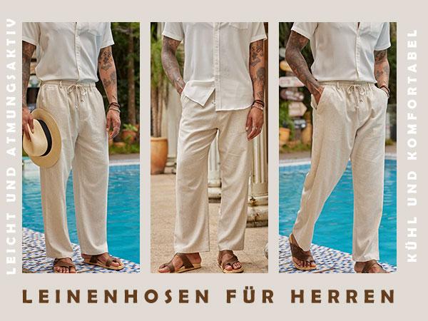 COOFANDY Men's pants Casual Linen Pants Elastic Waist Drawstring Beach Summer Pants Lightweight Linen Trousers Menswear Pocket