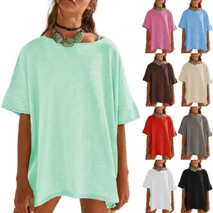 LAICIGO Summer Style Women's Oversized T Shirts Casual Short Sleeve Side Slit Hem Comfy Loose Blouse Tops