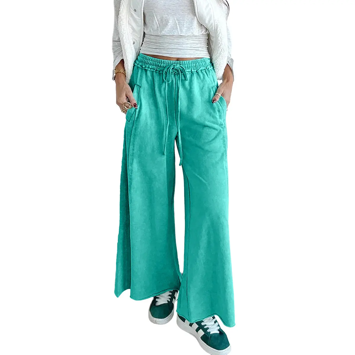 Mntaor Women's Sea Green Washed Lounge Pants with Elastic Waist & Adjustable Drawstring Perfect for Vacation Outfits Picnics & Everyday Wear - Womenswear, Bottom