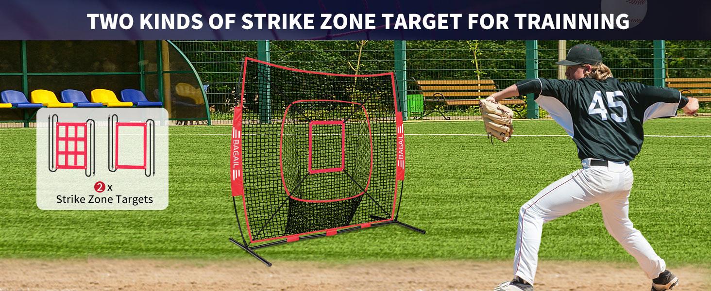 【SpringStatements】BAGAIL 7x7 ft Baseball & Softball Practice Net with Bow Frame for Batting, Hitting, Pitching, Portable Baseball Throwing Net with 2 Strike Zone Batting Tee, Carry Bag, Great for All Levels