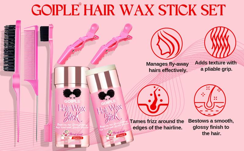Hair Wax Stick Set for Styling Long-Lasting Slick Stick Smooths Flyaways Edge Frizz Includes Edge Brush Bristle Brush Hair Comb Gel Haircare Daily