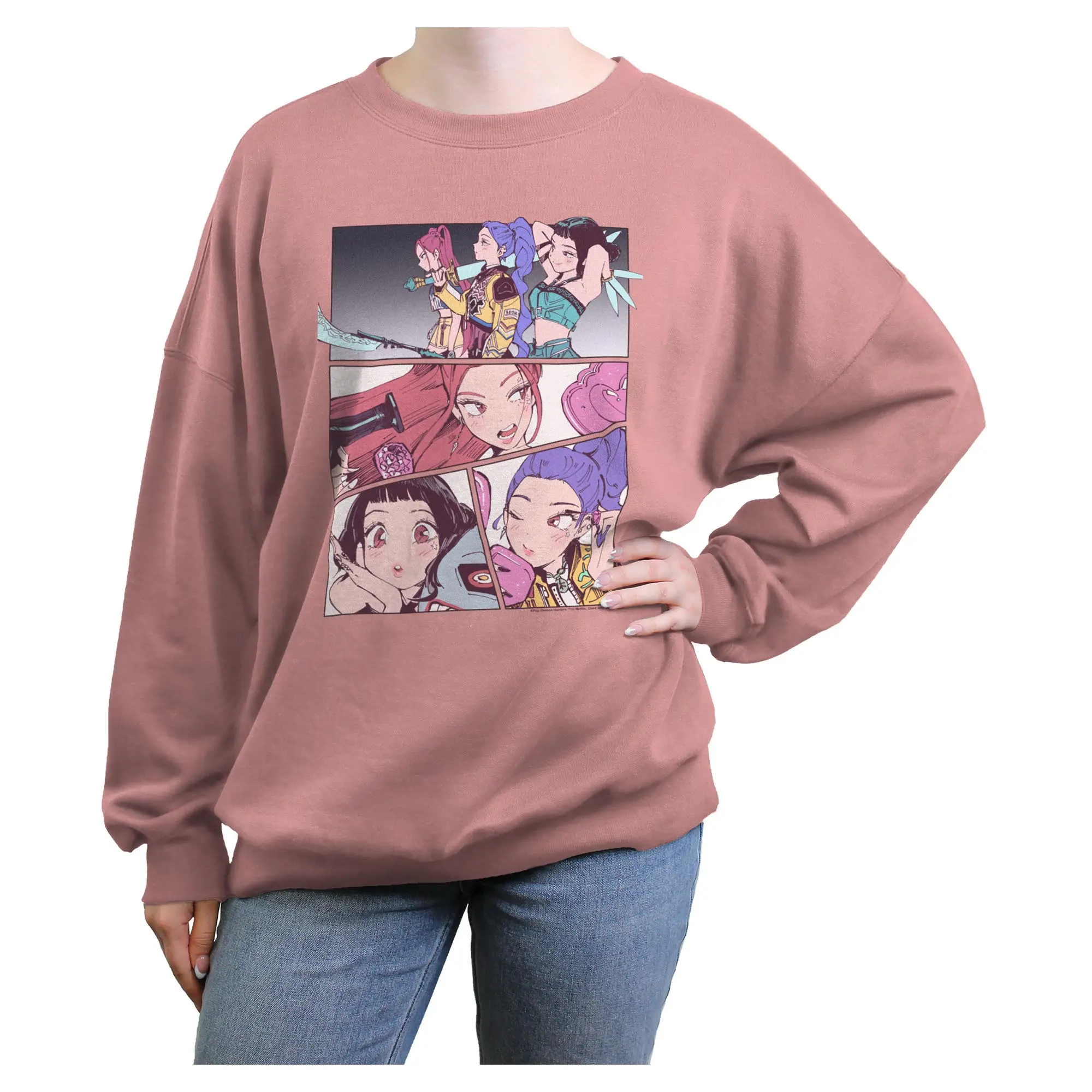 Women's Long Sleeve Graphic Hoodie - KPop Demon Hunters Huntrix Superstars Manhwa Panels Sweatshirt, Casual Everyday Wear for Juniors, Oversized