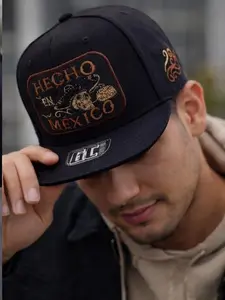 Men’s Black Hecho en México Snapback – Premium Cotton, Embroidered Charro Skull Hat