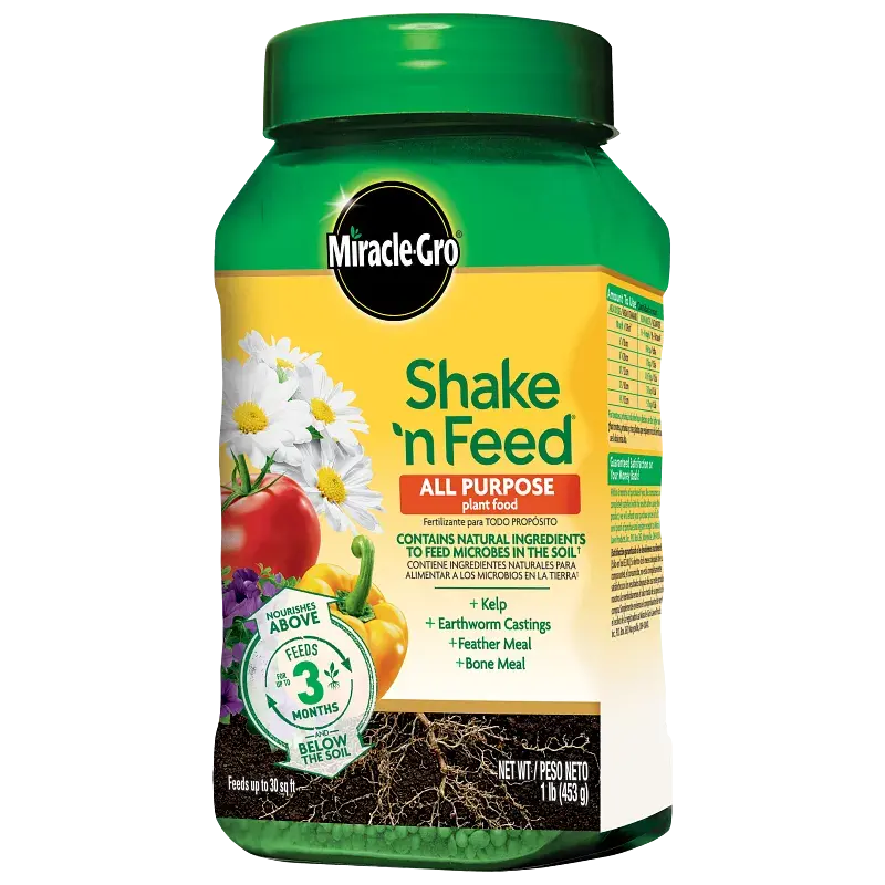 Miracle-Gro Shake 'n Feed All Purpose Garden Fertilizer - Planting Soil Additive for Ground/Containers, Feeds Microbes, Increases Water Efficiency, Supports Root Strength with Microbe Boost