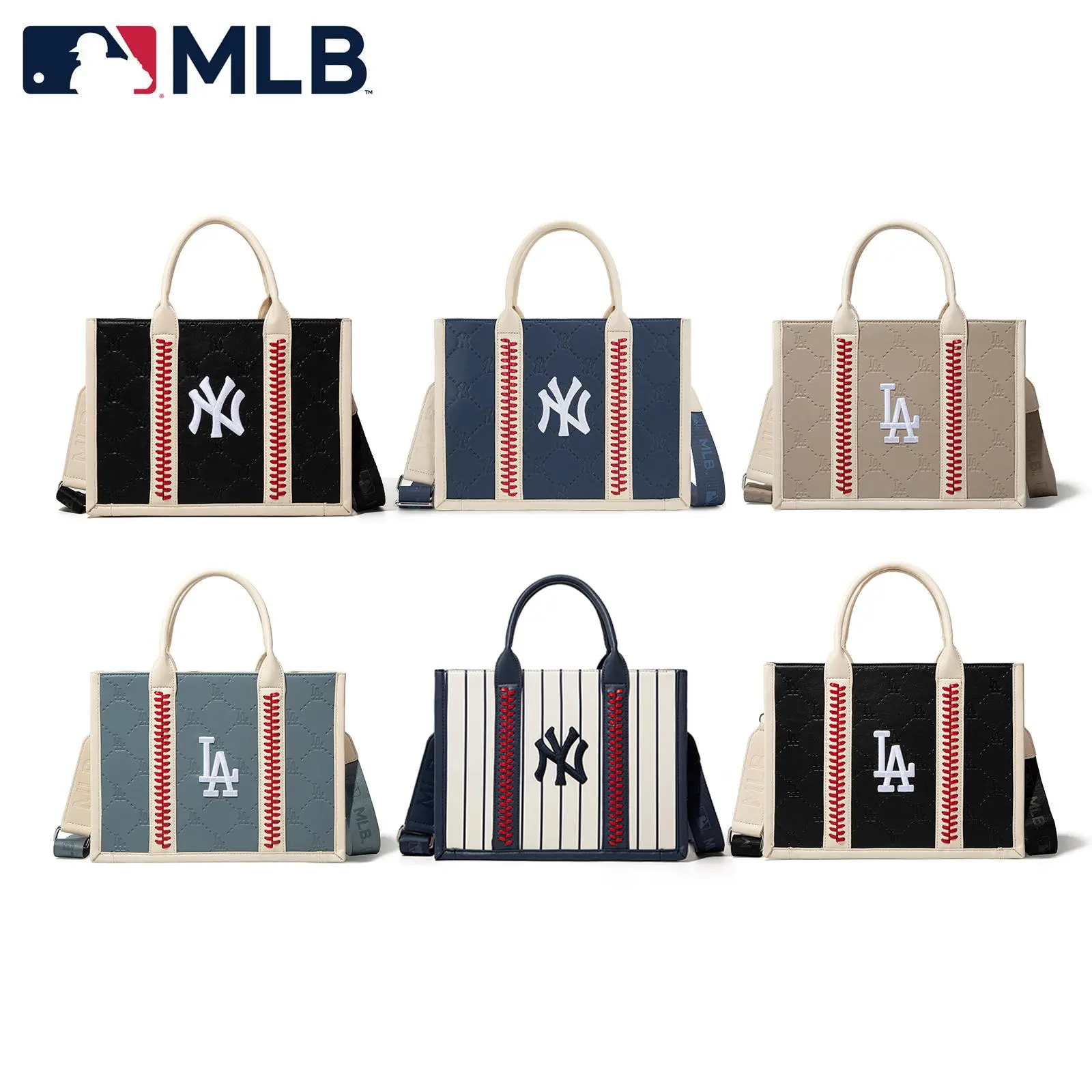 MLB Women’s Tote Bag, Baseball Stitch Embossed Satchel Purse with Top Handles & Detachable Crossbody Strap, Structured Handbag for Work, Commuting and Everyday Use 100-100