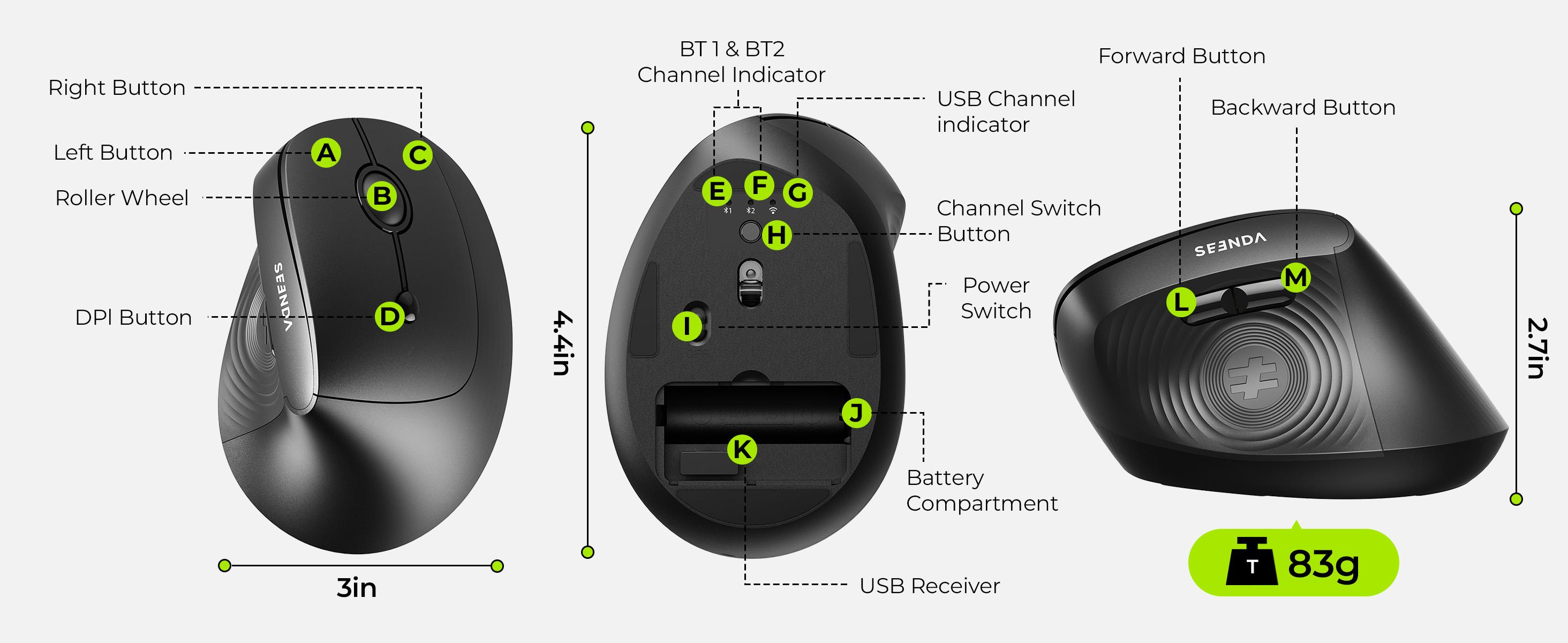 Seenda Ergonomic Mouse Wireless, MOU200 Bluetooth Vertical Mouse - 2.4G & Bluetooth Multi-Device Connectivity Wireless Mice for Windows, Mac OS Computer/PC/Laptop Seenda Ergonomic Mouse Wireless, MOU200 Bluetooth Vertical Mouse - 2.4G & Bluetooth Multi-Device Connectivity Wireless Mice for Windows, Mac OS Computer/PC/Laptop