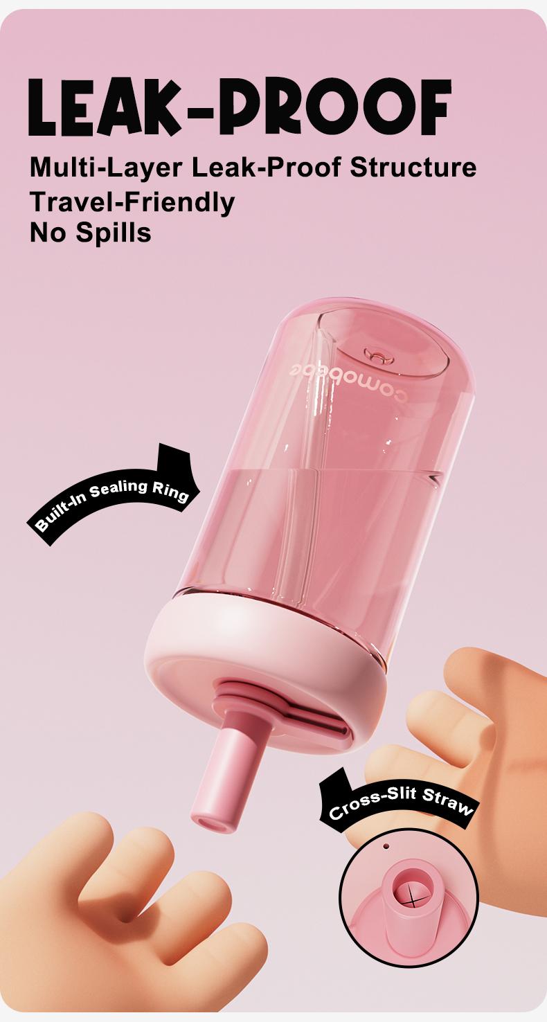 【COMOBEBE】15oz Tritan Sippy Cup – Leak-Proof Design , Food-Grade Silicone Straw, BPA-Free, Dishwasher Safe Bottle Drinkware Reusable Portable