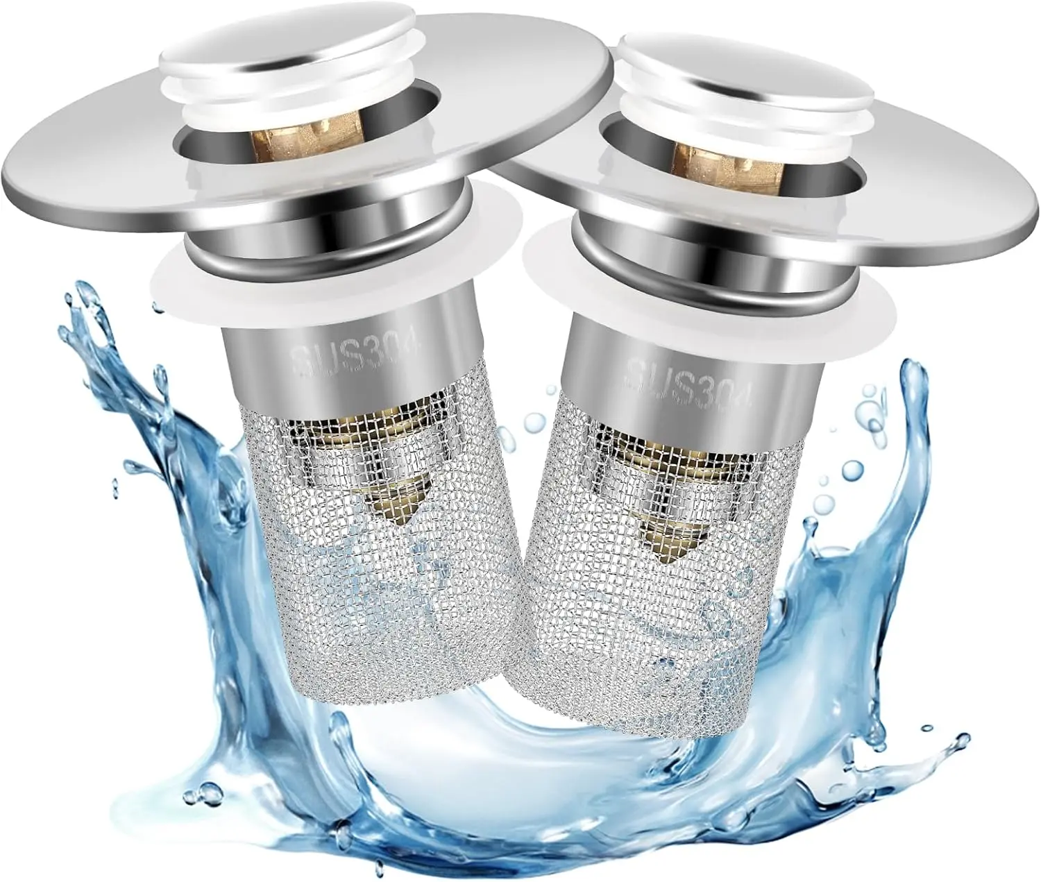 2 Pack Bathroom Sink Stopper for Universal Drain Filter with Hair Strainer, Universal Bathroom Sink Drain Pop Up Stopper for US Stainless Steel Floor Drain Filter