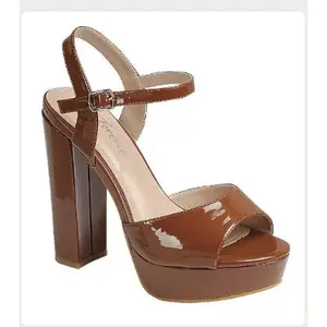 YULA-17 TAN Patent Faux Leather Platform Heel