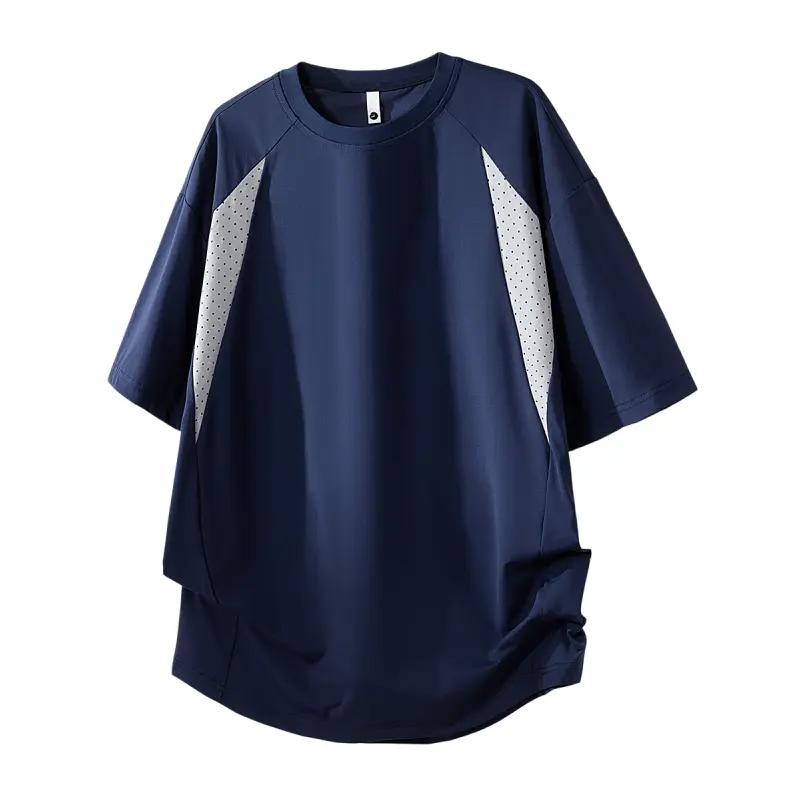 Men's sports round neck fashionable T-shirt, breathable quick drying mesh minimalist style men's top, spliced color blocking trendy street style men's top, # SummerWins