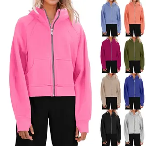 LAICIGO Womens Zip Up Sweatshirts Fleece Lined Collar Crop Hoodie