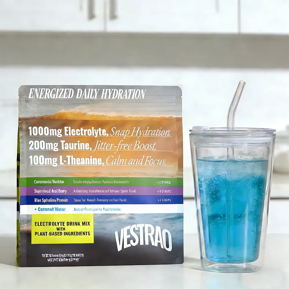 Vestrao Energized Hydration Electrolyte Powder Sticks - 1000mg Scientific Blend with Taurine, L-Theanine, Coconut, Blue Spirulina, Matcha, Acai - 0 Sugar, Focus Boost, Calm Energy, Natural Recovery - Made in USA - 18 Packs for 16-20oz Water, Protein Powde