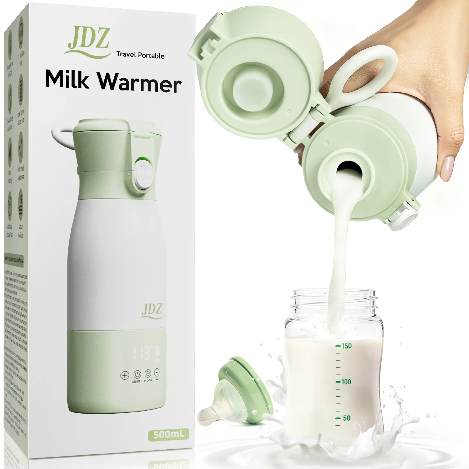 16000mAh Rechargeable Baby Bottle Warmer | 3-5 Mins Fast Heating Baby-Safe | 17oz with Timer & Temp Control for Travel, Breast Milk, Formula