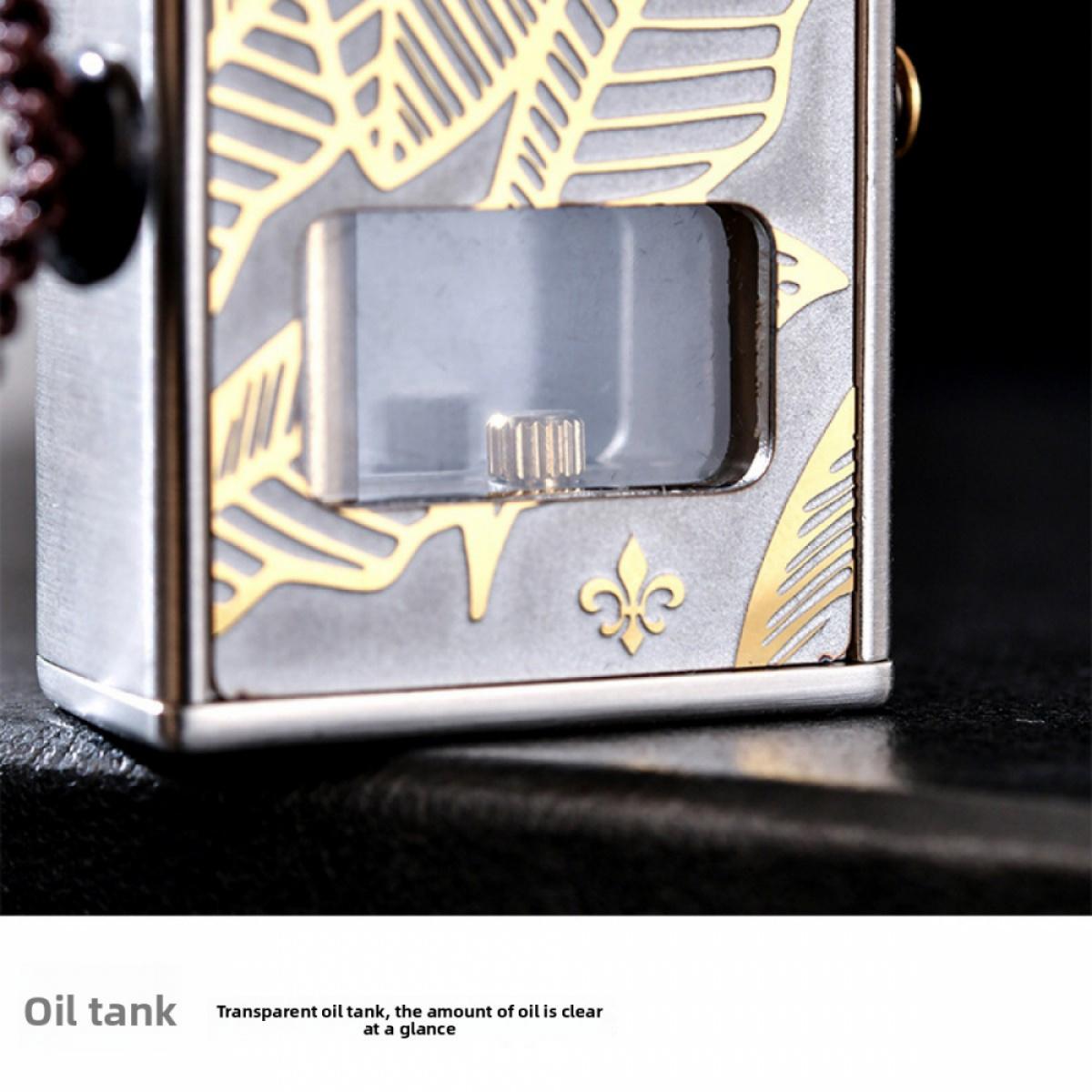 Elegant Vintage Liquid Lighter Full Metal Body Clear Oil Tank Durable Portable Igniter Perfect Gift For Father Him Men (Without Fuel)