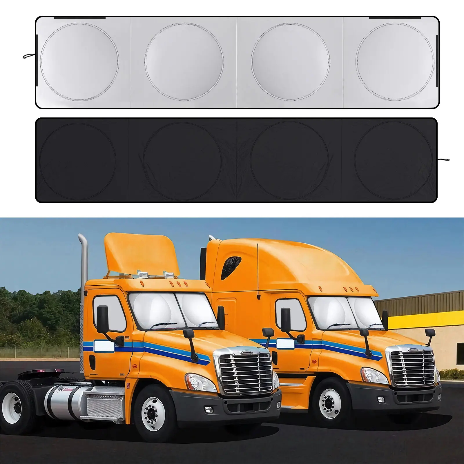 165‘’x36‘’ Sun Shade for Semi-Truck Windshield and Side Windows | 300T Sunshade Maximum Coverage | Block Sun Heat Rays |Fits for Semi, Commercial & Big Rig Truck, RV