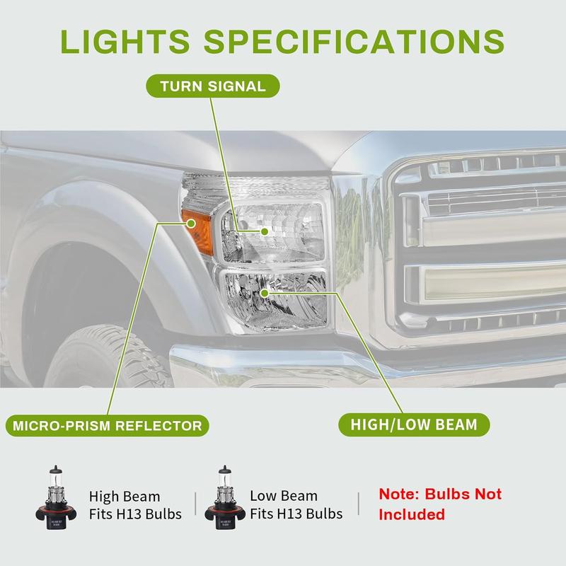 YITAMOTOR Headlights Assembly Compatible with 2011-2016 Ford F-250 F-350 F-450 F-550 Super Duty Replacement Headlamp Chrome Housing Amber Reflector