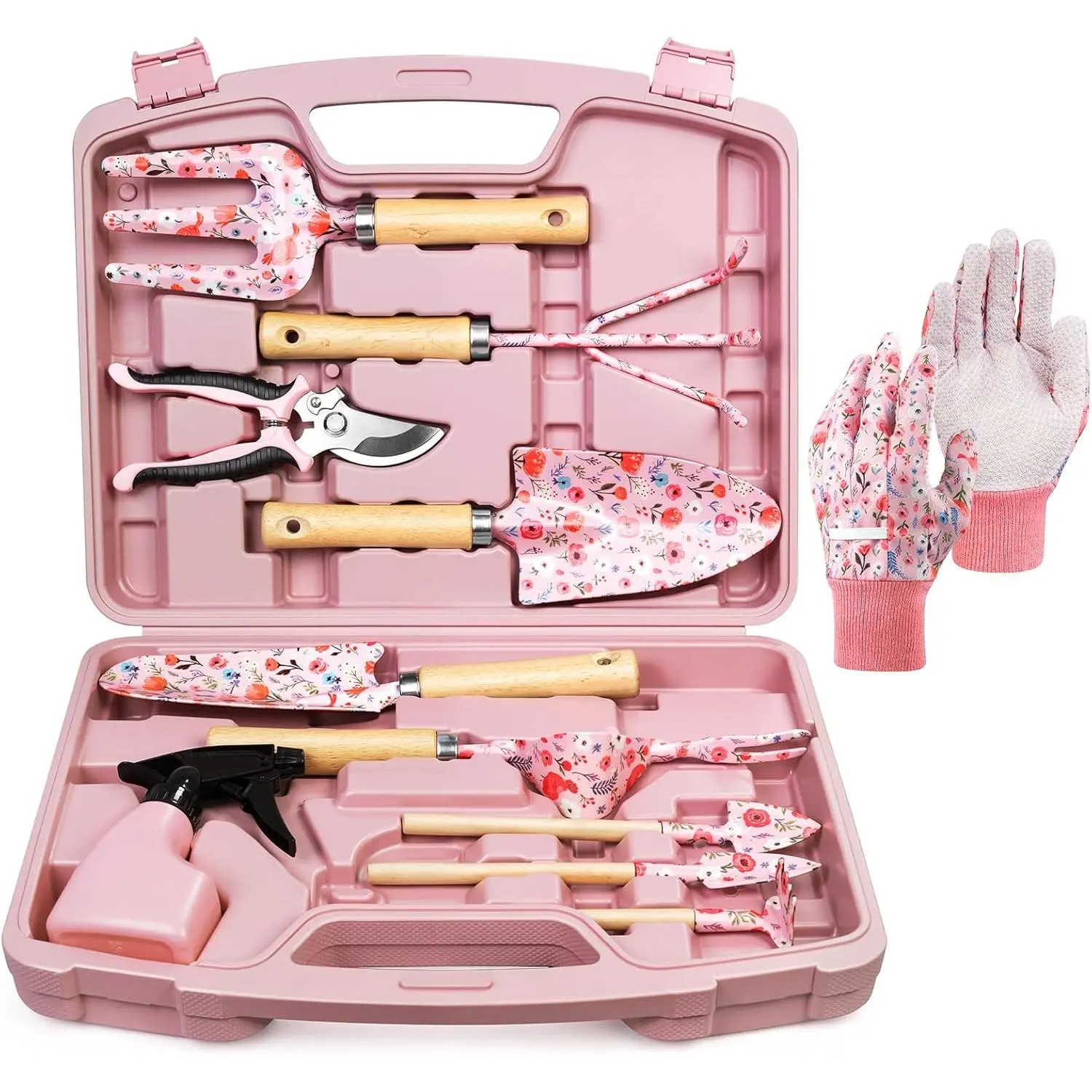 Womens Gardening Tools Gift Set, Rust-Proof & Heavy-Duty Garden Tools with Carrying Case, Fashionable & Thoughtful Gardening Gifts for Women&Men (Pink)