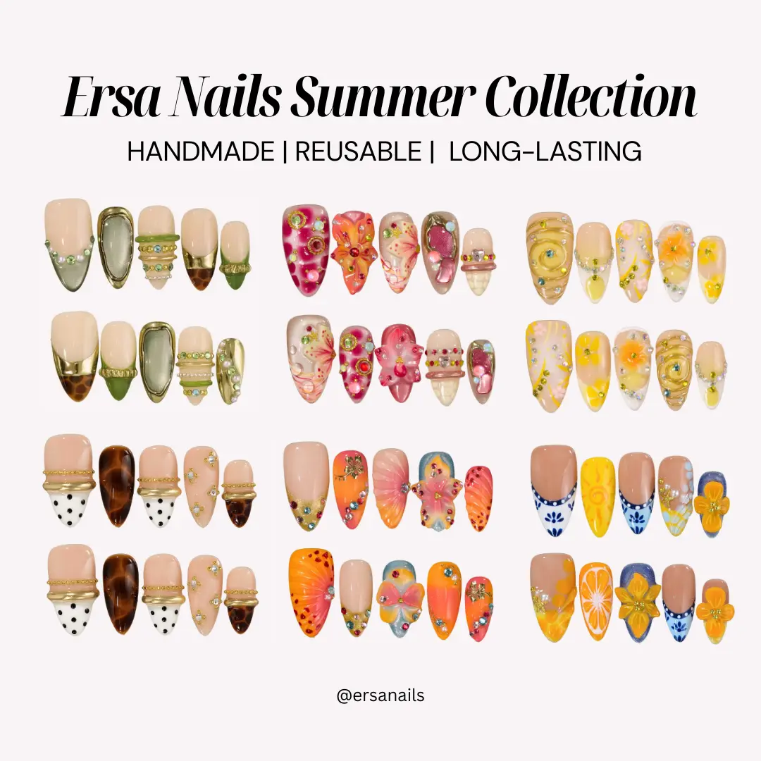 ErsaNails SUMMER Collection – Handmade Press-On Nails 10PCS | Acrylic, Reusable, Salon-Quality, Long-Lasting, Glossy Design