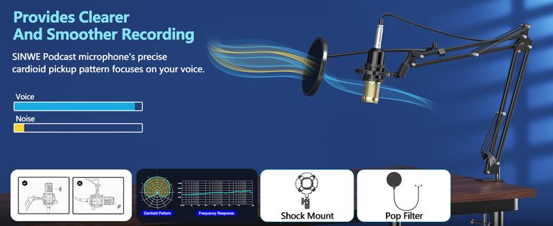 Safring Podcast usb rechargeable Microphone Bundle, BM-800 Condenser Mic with Live Sound Card Kit, Podcast Equipment Bundle with Voice Changer and Mixer Functions for PC Smartphone Studio Recording & Broadcasting Podcasting