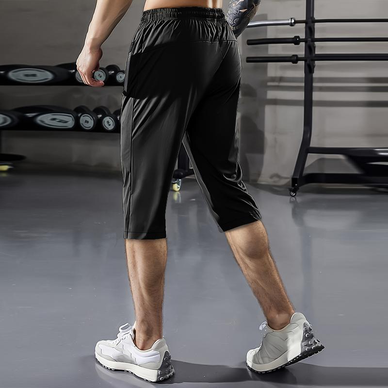 Men's summer ice silk seven-inch pants - Cool like ice silk, quick-drying, breathable, loose and casual outdoor sports pants, with zipped pockets, suitable for running, hiking and beach wear, summer sportswear | Sporty casual shorts