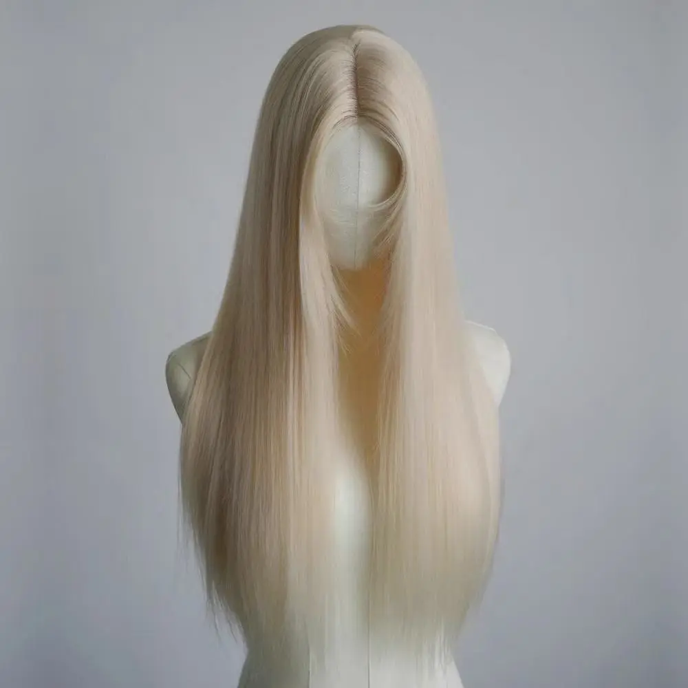 Women's Synthetic Platinum Blonde Lace Front Wig, Long Straight Center-Part Full Wig for Daily Wear