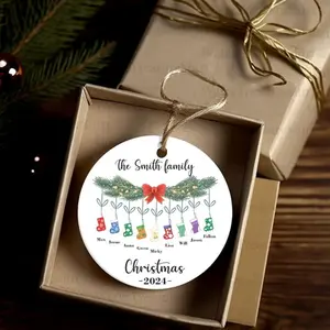 Ceramic Christmas Ornament Round Circle Family Name Holiday Stockings Personalized Year Christmas Tree