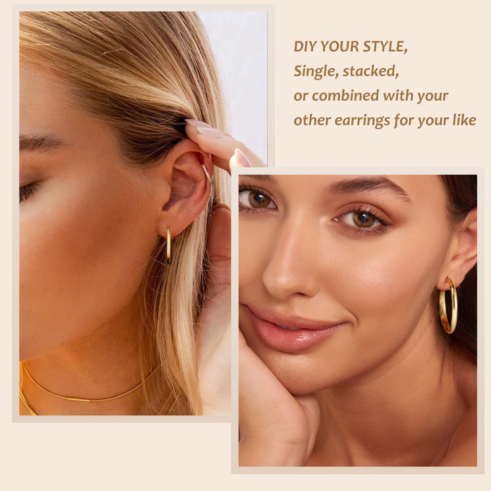 Turandoss 9 Pairs Gold Hoop Earrings for Women, Hypoallergenic Thick Lightweight Earring, 925 Sterling Silver Post 14K Real Gold Plated Chunky Hoop Earrings Set for Women for Jewelry Gifts SpringStatements