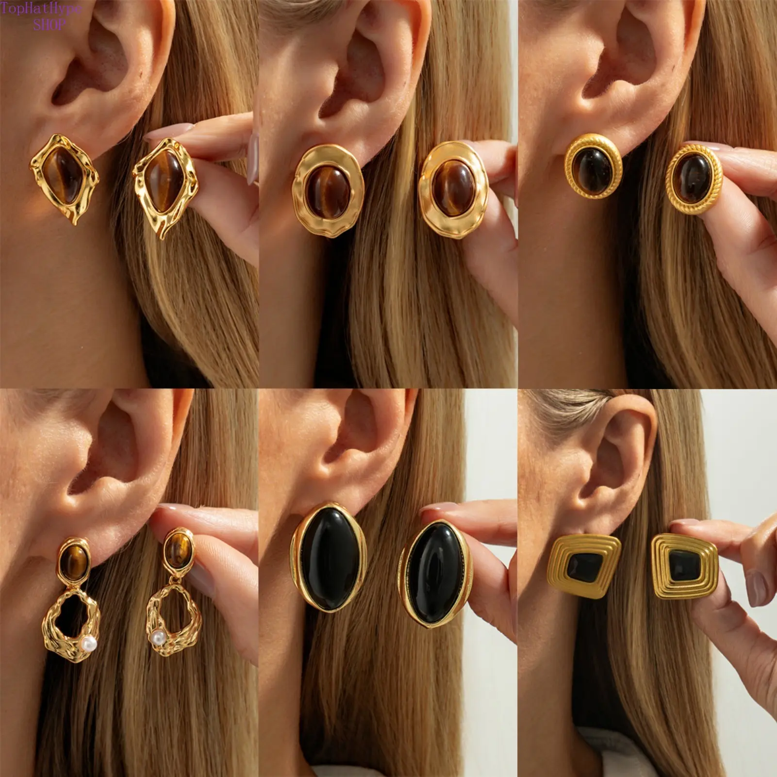 Women's Vintage French Royal Oval Tiger Eye Stud Earrings - Antique-Inspired, Artistic Vintage, Pleated Alloy, Retro Palace Aesthetic, Dainty High-End Chic Designer Costume Jewelry for Daily, Party, Wedding Wear, Vintage Earrings, Antique-Inspired Earring