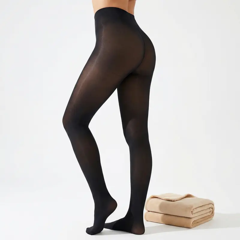 Upgraded One-Seam Fleece Lined Tights - Fake Sheer Thermal Leggings with Tummy Control & Butt Lift