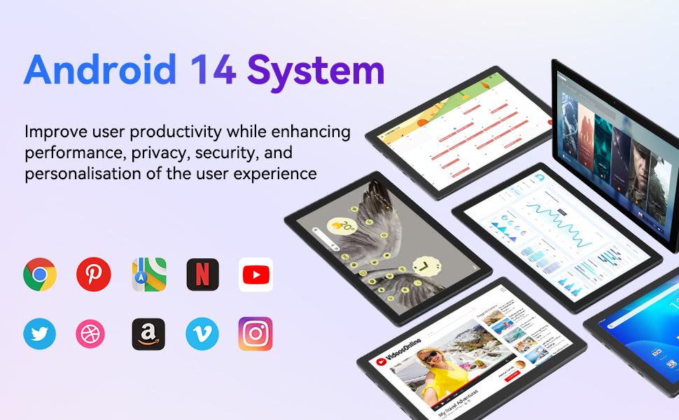 AEEZO 10.1inch Android 14 Tablet 8GB RAM+64GB ROM (Expandable up to 1TB), WiFi , Fast Charging, 5MP+8MP Dual Camera, Wi-Fi, Widevine L1 Support, fathersdaygift/ Good Gift for Family and Friends