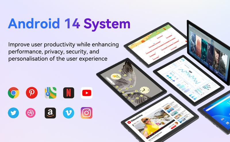 AEEZO 10.1inch Android 14 Tablet 8GB RAM+64GB ROM (Expandable up to 1TB), WiFi , Fast Charging, 5MP+8MP Dual Camera, Wi-Fi, Widevine L1 Support, fathersdaygift/ Good Gift for Family and Friends