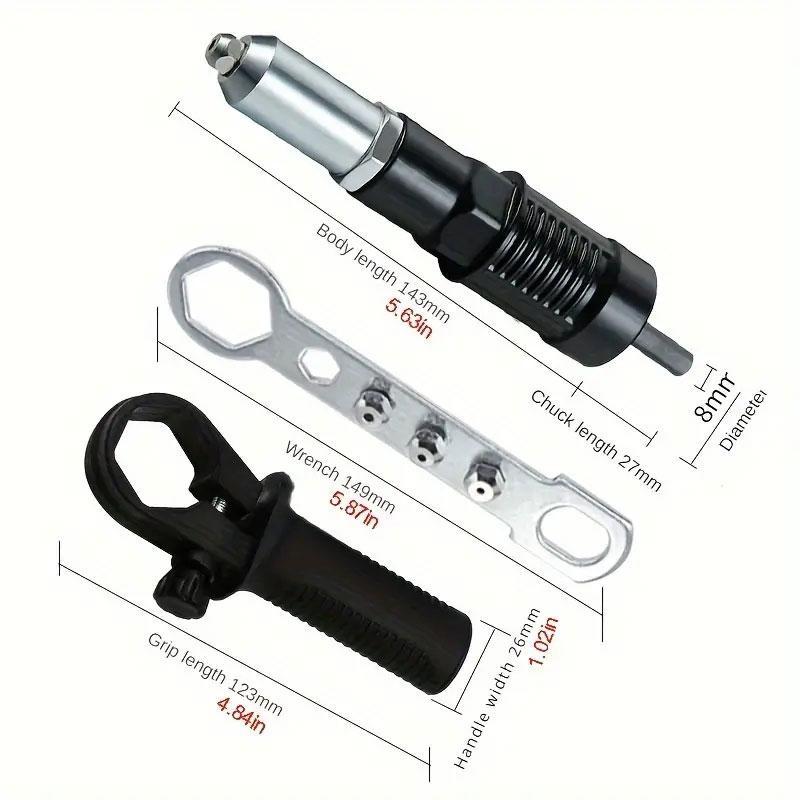 Rivet Adapter Portable Electric Rivet Nut Gun Drill Adapter Practical Power Tools Accessories Heavy Duty Hardware Compact Design Easy Head Swap Simplicity Versatile Compatibility Strong Biting Force High Work Efficiency