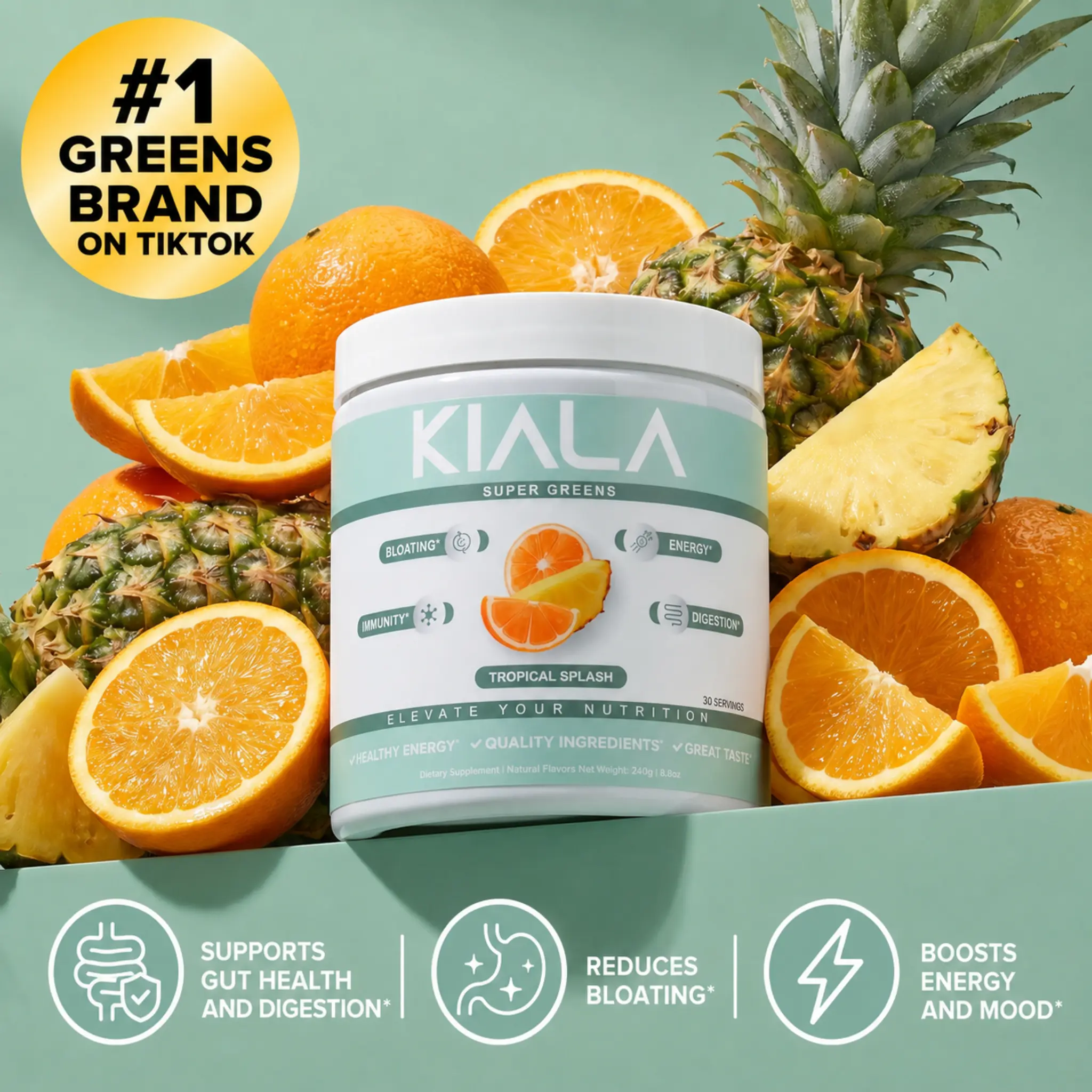 Kiala Nutrition Tropical Splash Organic Super Greens Powder Dietary Supplement