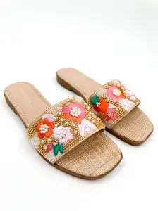 Walking Bouquet Beaded Slip-On Sandals