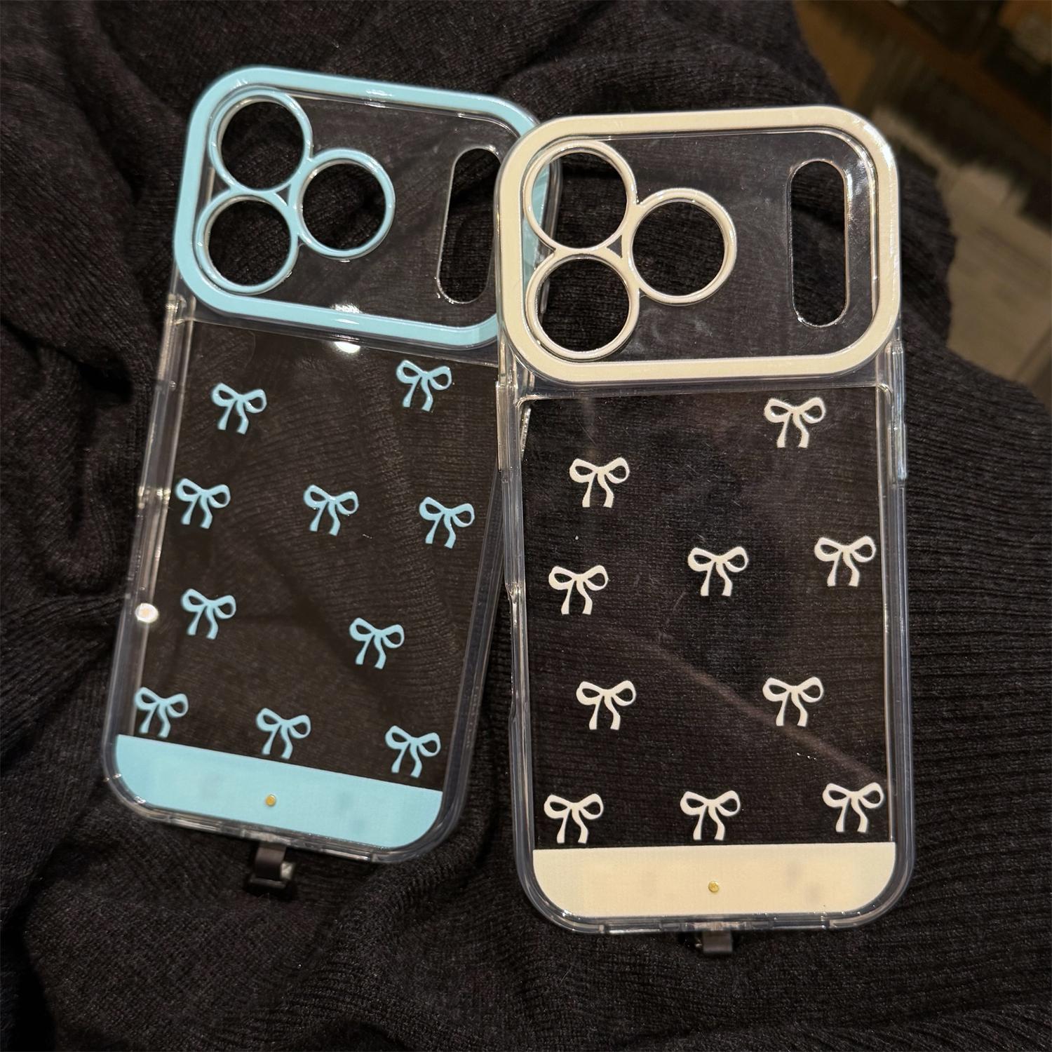 Vibrant LED Clear Aesthetic Ribbon Bowknot Case for iPhone 17 Pro Max/17 Air 17 Pro 16 plus 15 14 13,Transparent Soft Raised Camera Protective Shockproof Cover