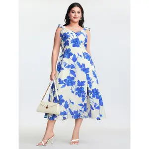 【Summer Turn-Up】【Vacation Midi-Dress】 Bloomchic Floral Print Flutter Sleeve Cinched-Waist Midi Dress 2026 Summer Pick for Mother's Day