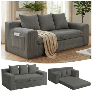 Winzoo Boneless Loveseat Sleeper Sofa Bed: 3-in-1 Convertible Sofa Bed with Side Pockets & Handle,Pull Out Couch with 2 Pillows,Folding Futon for Small Space,Living Room & Bedroom,Corduroy Fabric,No Assembly