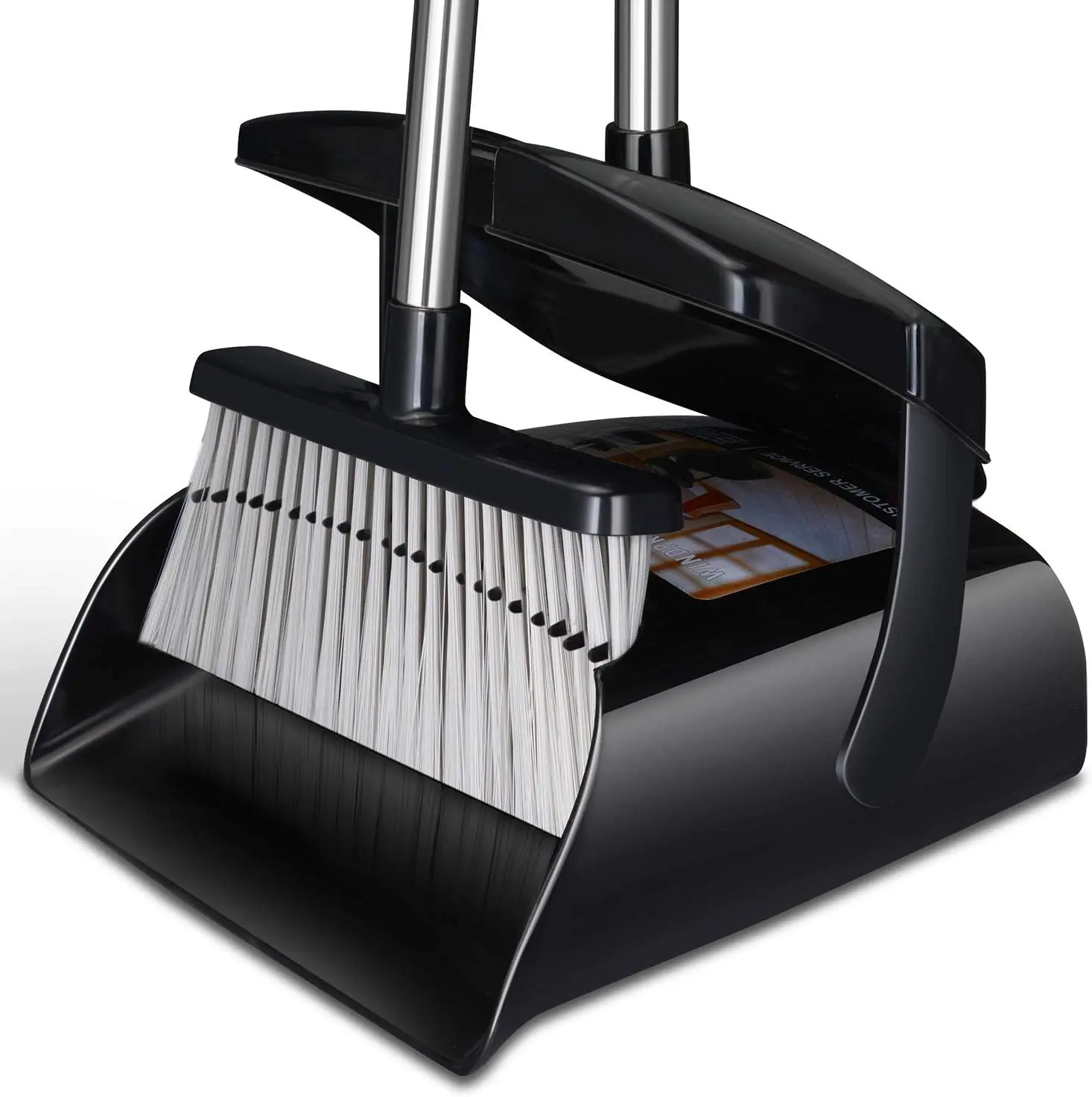 Broom and Dustpan Set for Home with Lid Indoor Upright Dustpan Broom and with Long Handle Apartment Household Essentials for Office Kitchen