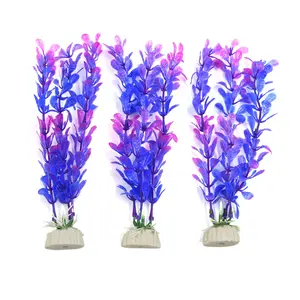 VOCOSTE 3pcs Purple Plastic Aquarium Grass Plants Fish Tank Plant Decor Ornament