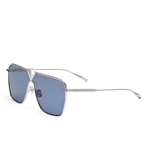 Valentino Novelty Sunglasses Geometric Blue Lens Designer Style Modern Fashion Forward Silhouette Lightweight Gold Tone Metal Frame