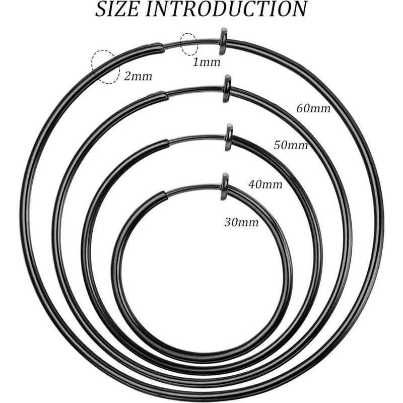 MILACOLATO 4 Pairs Stainless Steel Clip On Hoop Earrings for Women Fake Hoop Earrings Spring Hoop Earrings For Non-Pierced Ears Daily