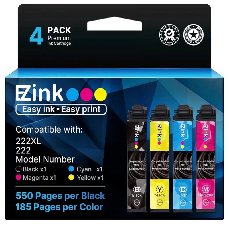 EZink Compatible Inkjet Cartridges for Epson 222/222XL 4-Pack BK/C/M/Y