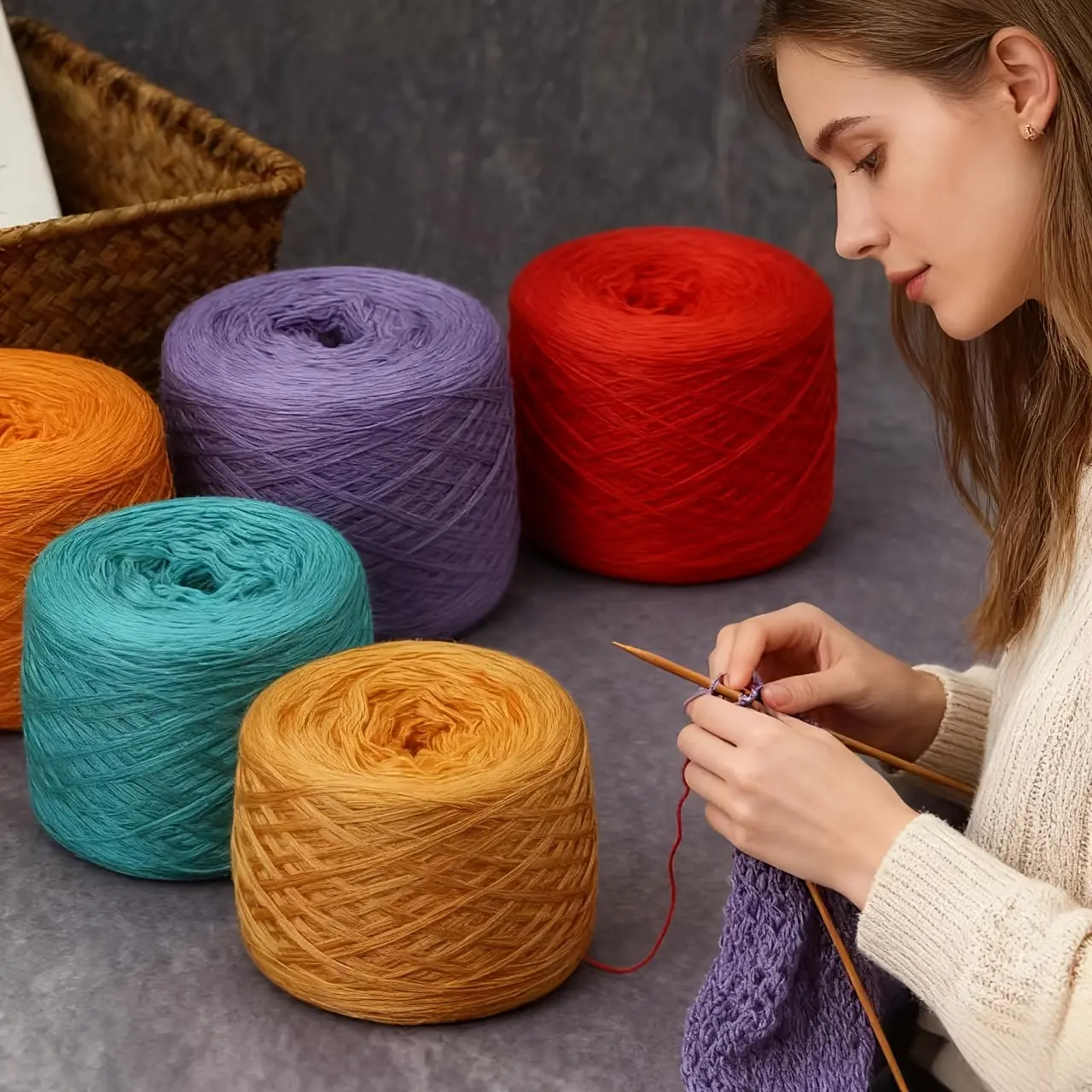 Warm Beige Multi-Ply Knitting Yarn (4pcs, 1000g) - Uniform Thickness & Gauge, Bright Colors, Delicate Soft Texture, Keep Cozy, Versatile for Knitting/Crochet Hats, Bags, Beginner-Friendly Thread, Beginners