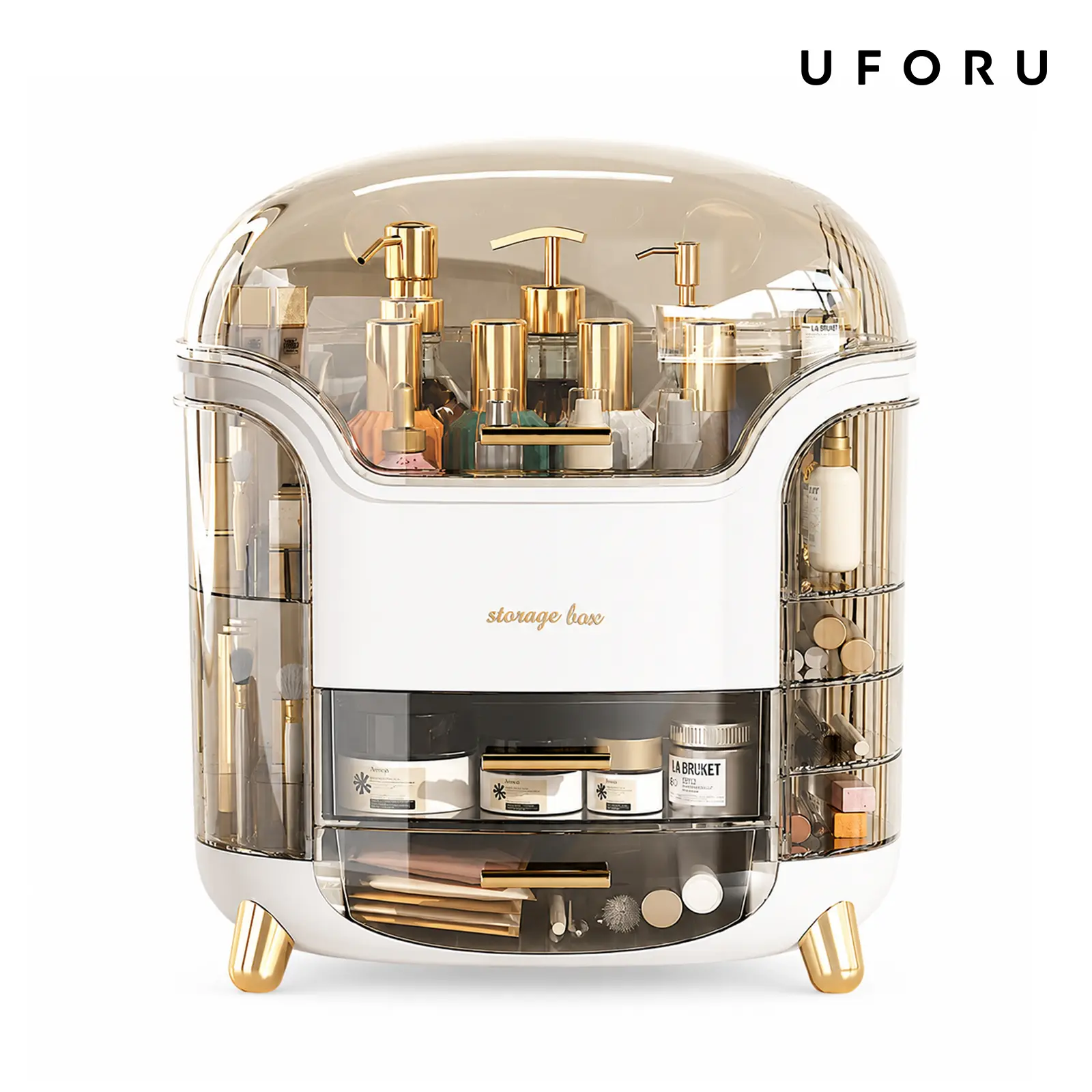 UFORU Large Makeup Organizer, Countertop Vanity Organizer, Waterproof & Dustproof Skincare Storage for Bedroom & Bathroom, Clear Multi-Style Design